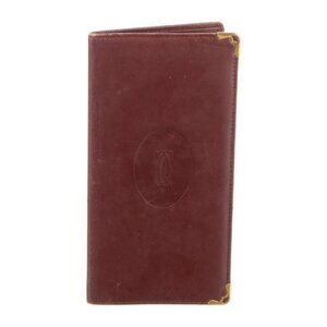 Vintage Cartier Burgundy Leather Long Wallet With Gold-Tone Corner Accents